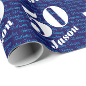 50. Geburtstag Typografie Navy Geschenkpapier (Rolleneckpunkt)