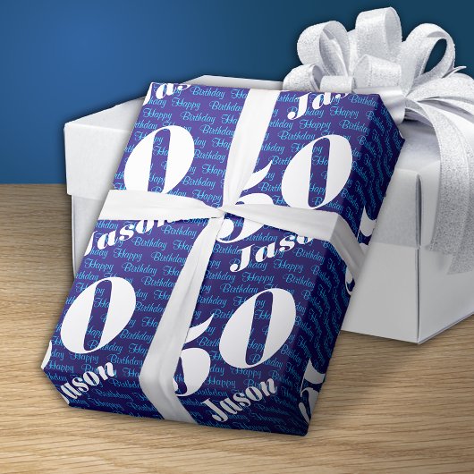 50. Geburtstag Typografie Navy Geschenkpapier