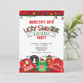 50. Geburtstag Ugly Sweater Party Einladung (Stehend Vorderseite)