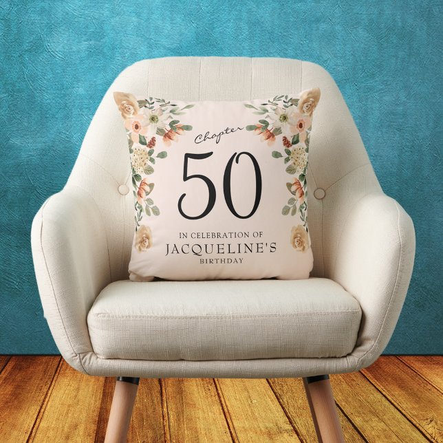 50. Geburtstag Vintag Kissen (50th Birthday Vintage Floral Throw Pillow.
Throwback to a time of elegance and charm.)