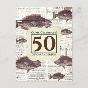 50. Geburtstag Vintage Deutsche Zeitung Fisch Einladung