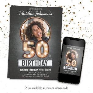 50. Geburtstag Vintage Marquee Spaß Custom Foto Einladung