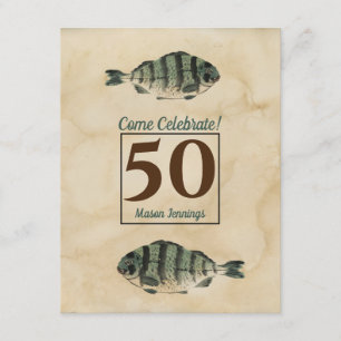 50. Geburtstag Vintage-Wasserfarben-Fisch Einladung