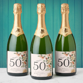 50. Geburtstag Vintages florales Sparkling Weineti Schaumweinetikett