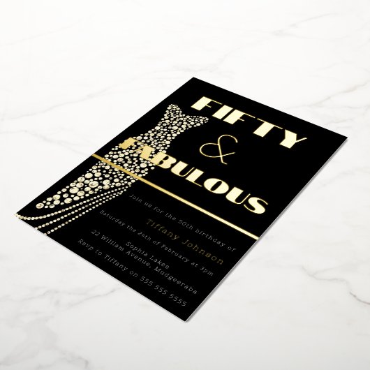 50. Geburtstag Vintages Kleid Gold 50. Folieneinladung (Gedreht)
