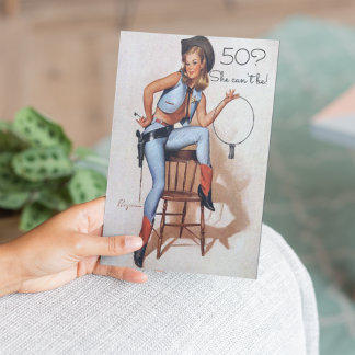 50. Geburtstag, Vintages, sexy Button Up Cowgirl, Einladung