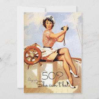 50. Geburtstag, Vintages, sexy Button Up Girl, Cus Einladung