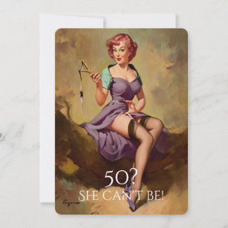 50. Geburtstag, Vintages, sexy Button Up Girl, Cus Einladung