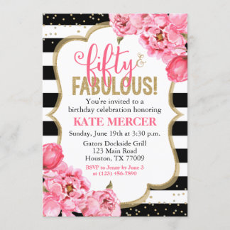50. Geburtstag von fabelhaftem Pink Gold Floral Einladung