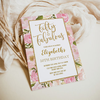 50. Geburtstag von fabelhaftem Pink Gold Floral Einladung