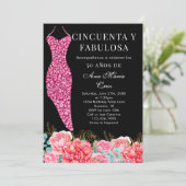 50. Geburtstag von Glam Black Einladung (Stehend Vorderseite)