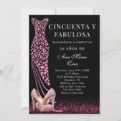 50. Geburtstag von Pink Glam Spanisch Einladung (Vorderseite)
