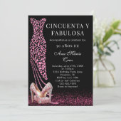 50. Geburtstag von Pink Glam Spanisch Einladung (Stehend Vorderseite)