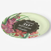 50. Geburtstag warme Blütenblütenblüte Pappteller (Schrägansicht)