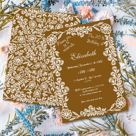 50. Geburtstag Weiß & Braun Botanisches Flor Einladung