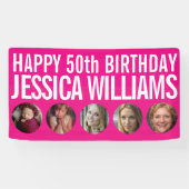 50. Geburtstag weiß pink 5 Foto Kreise Banner (Horizontal)