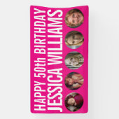 50. Geburtstag weiß pink 5 Foto Kreise Banner (Vertikal)