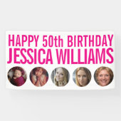 50. Geburtstag weiß pink 5 Foto Kreise Banner (Horizontal)