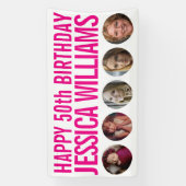 50. Geburtstag weiß pink 5 Foto Kreise Banner (Vertikal)