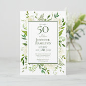 50. Geburtstag Weißer Hydrangeas Einladung (Stehend Vorderseite)