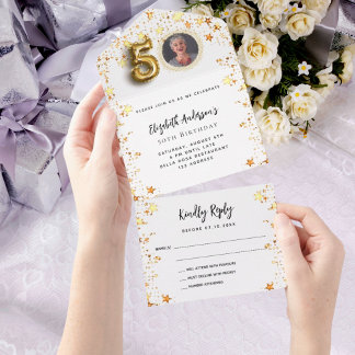 50. Geburtstag Weißgoldsterne Foto Party UAWG All In One Einladung