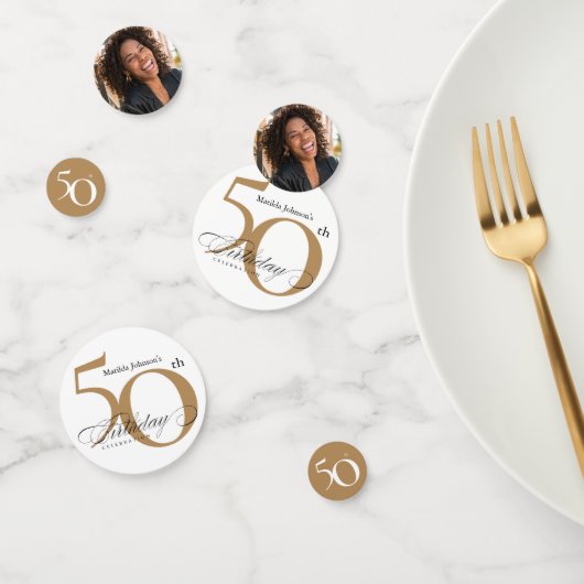 50. Geburtstag White Gold Elegant Calligraphy Chic Konfetti (Gruppe)