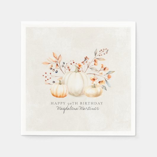50. Geburtstag White Pumpkin Herbstlaubs Custom Serviette (Vorderseite)