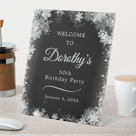 50. Geburtstag Winterwonderland Schneeflocke Willk Sockelschild (In Situ)