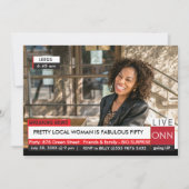 50. Geburtstag Womens Funny TV News Einladung (Vorderseite)