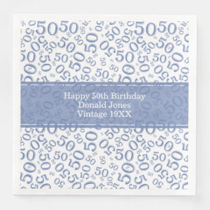 50. Geburtstag Zahlenmuster Blau/Weiß Serviette