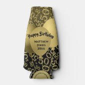 50. Geburtstag Zahlenmuster Gold/Schwarz Flaschenkühler (Vorderseite)