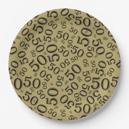 50. Geburtstag Zahlenmuster Gold/Schwarz Pappteller (Vorderseite)