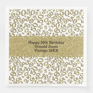 50. Geburtstag Zahlenmuster Gold/Weiß Serviette