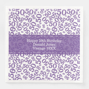 50. Geburtstag Zahlenmuster Lila/weiß Serviette