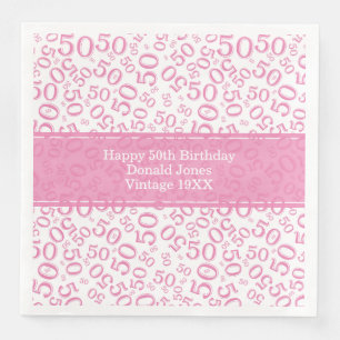 50. Geburtstag Zahlenmuster Rosa/Weiß Serviette