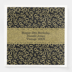 50. Geburtstag Zahlenmuster Schwarz/Gold Serviette