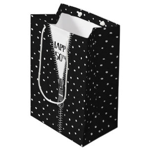 50. Geburtstag Zipper auf Polka Dots Mittlere Geschenktüte