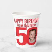 50. Geburtstag Zoll zwei Foto rot weiß Pappbecher (Rückseite)