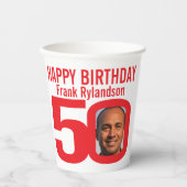 50. Geburtstag Zoll zwei Foto rot weiß Pappbecher (Vorderseite)