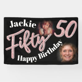 50. Geburtstag zwei Foto Skript-Rose pink Banner