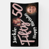 50. Geburtstag zwei Foto Skript-Rose pink Banner (Vertikal)