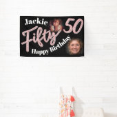 50. Geburtstag zwei Foto Skript-Rose pink Banner (InSitu)