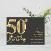 50. GEBURTSTAGLICHE EINLADUNGEN FÜR IHN - GOLD ELE (Stehend Vorderseite)