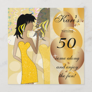 50. Geburtstags-Bash-Girl-Party Golden Yellow Einladung