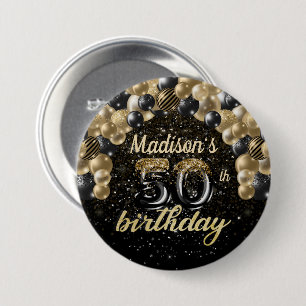 50. Geburtstags-Black-Gold-Ballon-Glitzer Button