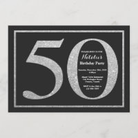 50. Geburtstags-Einladungs-Silber-Glitzer-Tafel
