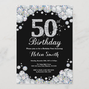 50. Geburtstags-Einladungs-Tafel-Silber-Diamant Einladung