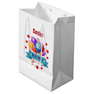 50. Geburtstags-festliche bunte Ballone C01DZ Mittlere Geschenktüte