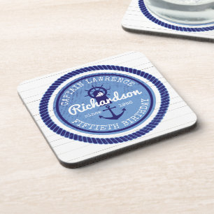 50. Geburtstags-Kapitän Nautical Rope Anchor Helm Getränkeuntersetzer