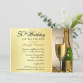 50. Geburtstags-Party Einladungen - Champagne-Gold (Stehend Vorderseite)